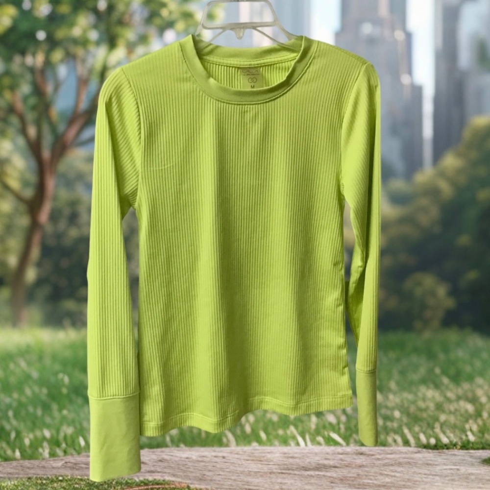 CALIA by Carrie Underwood Lime Green Ribbed Long Sleeve Crew Top